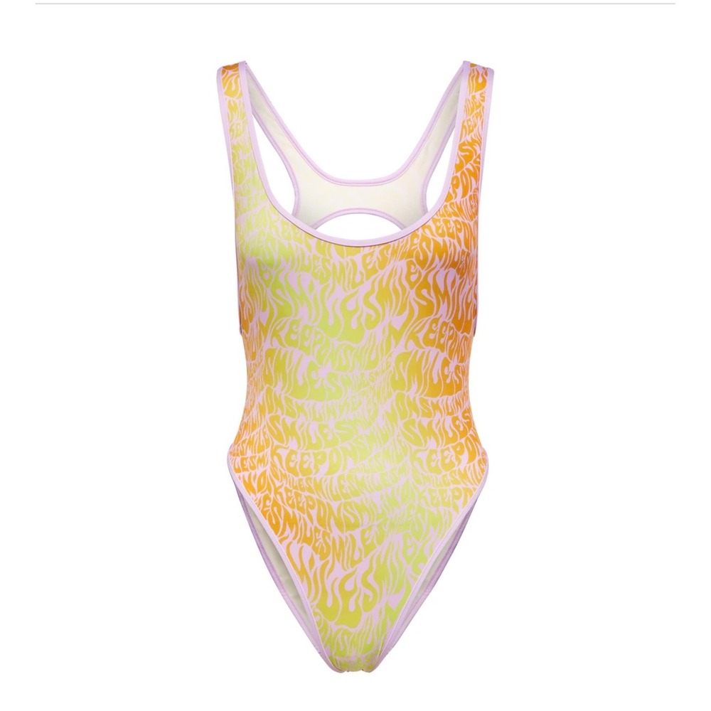 Stella McCartney Swimsuit Women XS Pink Yellow New Smile Print S7BG11610